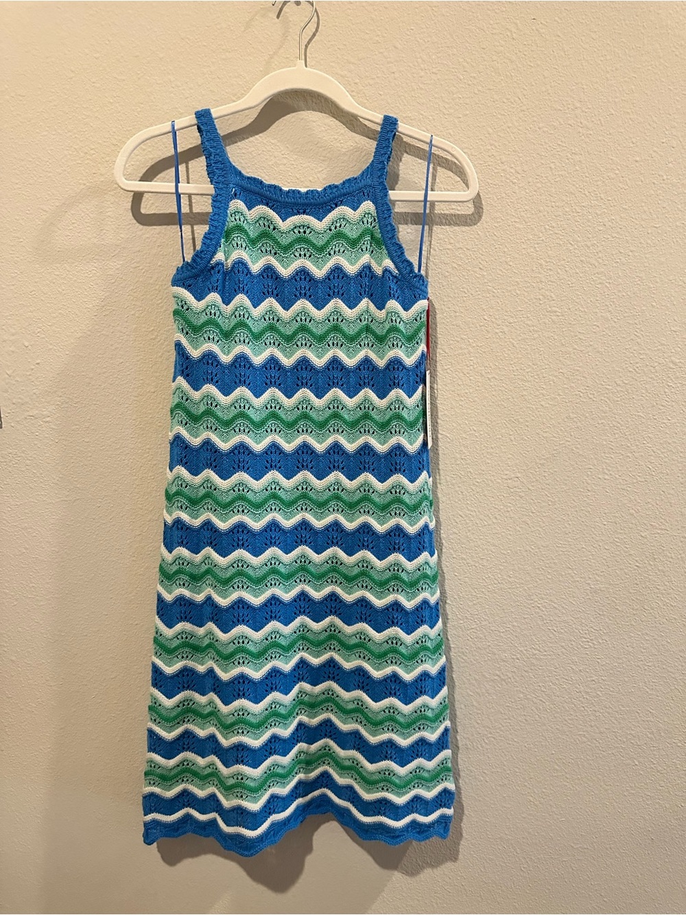 Blue, Green & White Crochet Wave Slip Dress